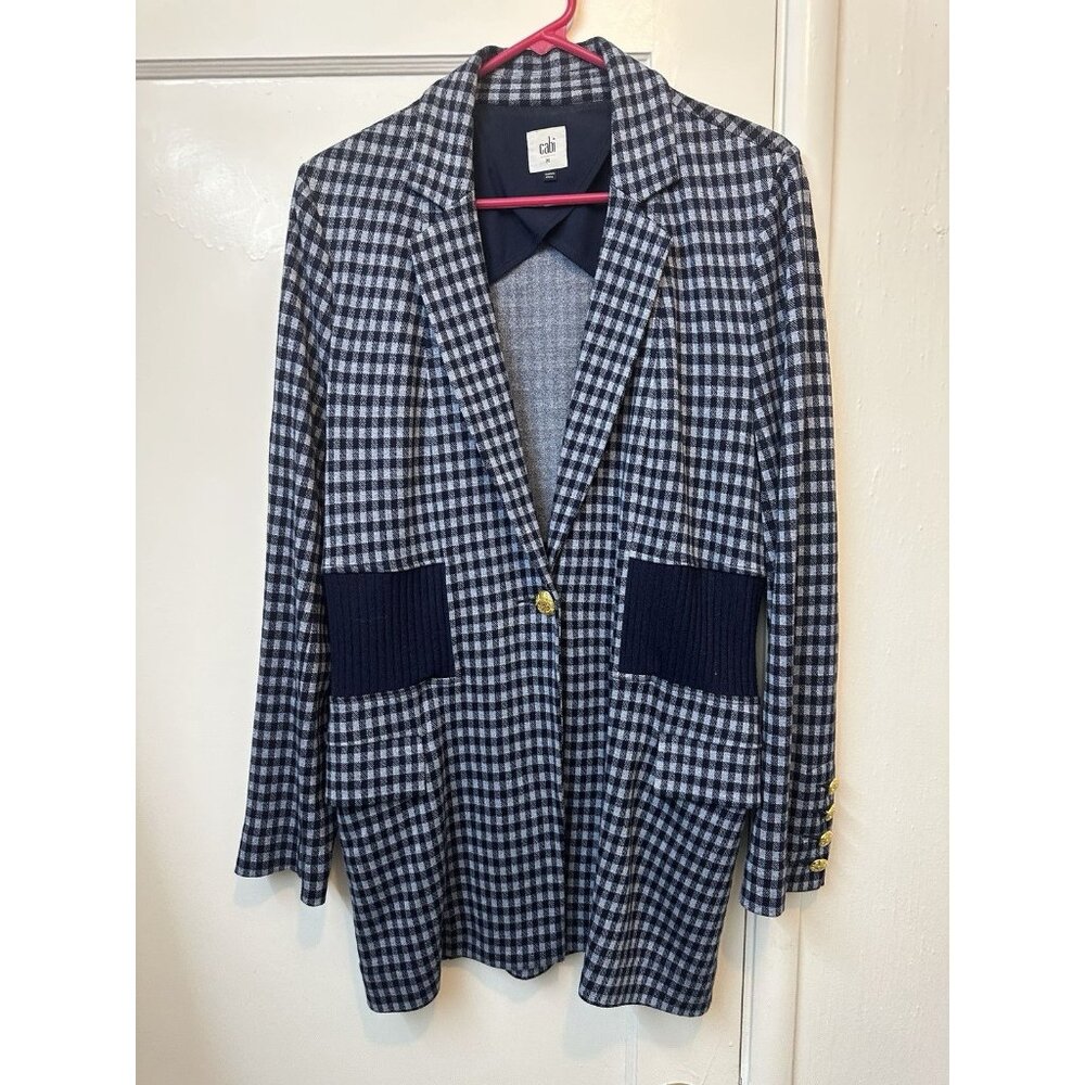Cabi M Checkup Blazer Jacket Blue Checked Gold Buttons